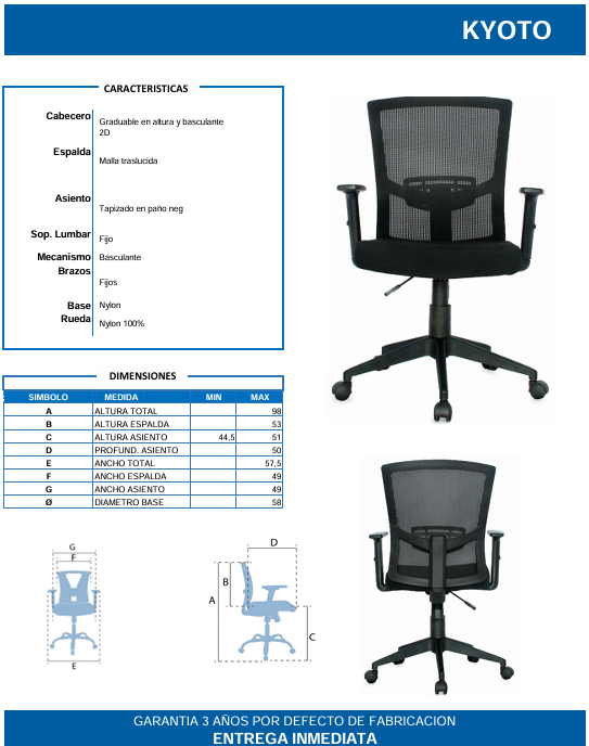 Silla Ergonómica Kyoto – Confort y Soporte para Tu Jornada Laboral