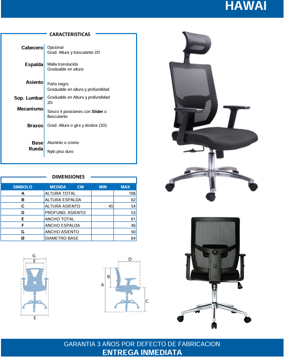 Silla Ergonómica Hawai con Cabecero – Estilo, Frescura y Confort para tu Espacio de Trabajo