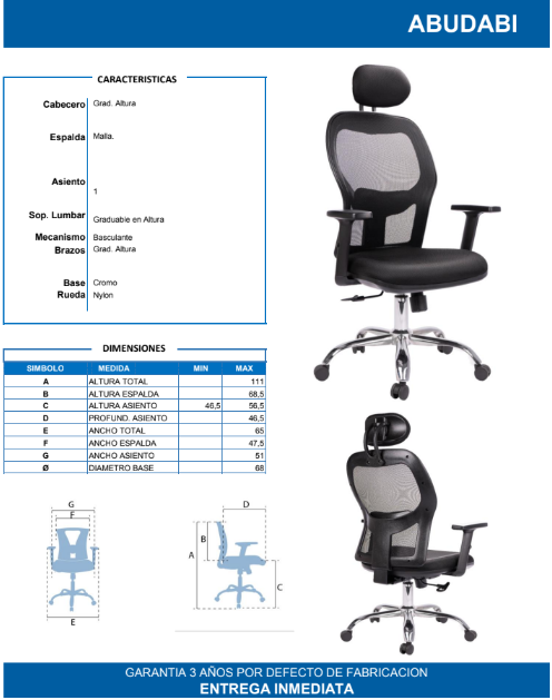 Silla Ejecutiva Abudabi Presidente – Confort Premium con Cabecero y Brazos Graduables