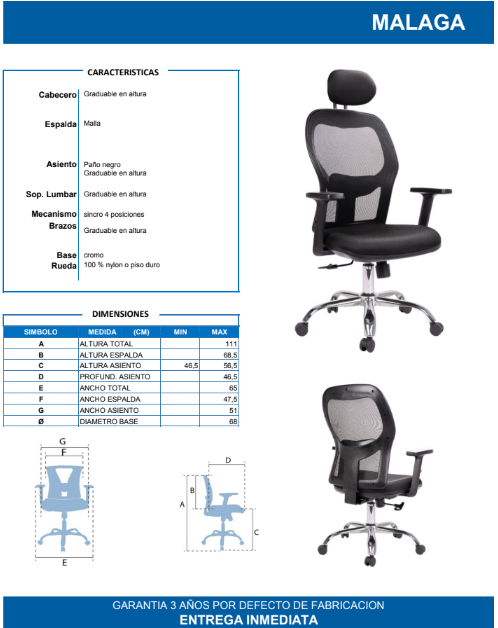 Silla Ejecutiva Málaga Presidente – Diseño Moderno y Ergonomía Superior para tu Oficina