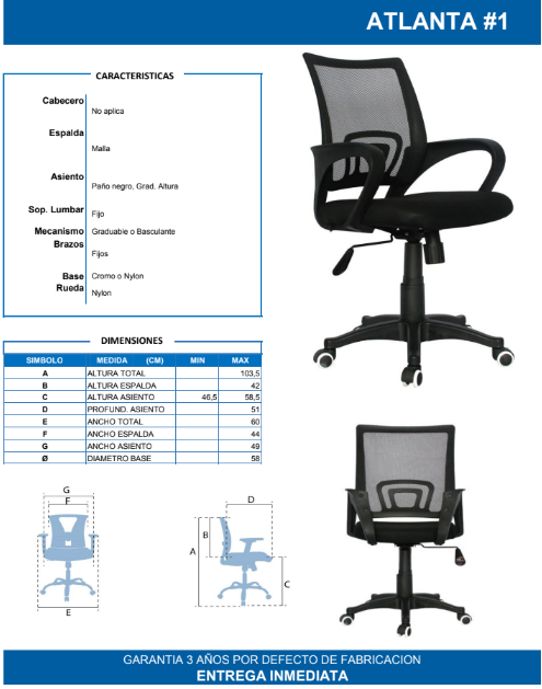 Silla Secretarial Atlanta Eco Cromo – Confort Ergonómico con Estilo para tu Oficina
