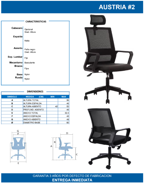 Silla Secretarial Austria – Ergonomía Moderna y Confort Duradero para tu Jornada