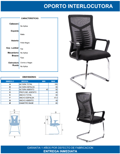 Silla Interlocutora Oporto – Diseño Ejecutivo con Estructura Cromada para Salas y Oficinas