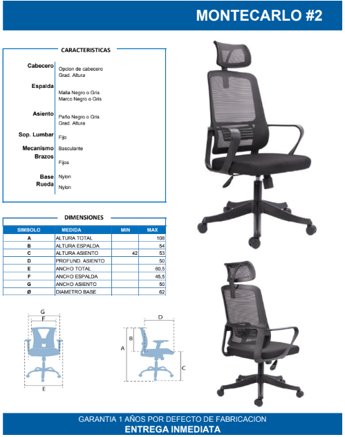 Silla Ejecutiva Montecarlo Gris – Malla Traslúcida, Soporte Lumbar y Confort Ergonómico Superior