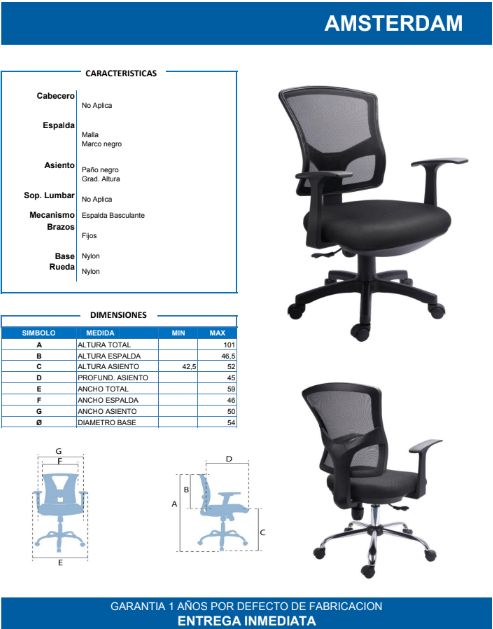 Silla de Oficina Amsterdam – Diseño Ergonómico Moderno con Malla Transpirable para tu Escritorio