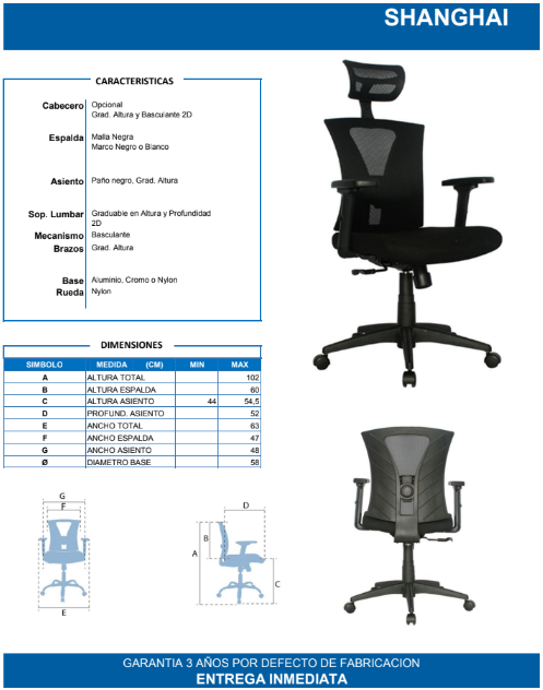 Silla de Oficina Shanghai – Soporte Ergonómico, Malla Transpirable y Movilidad Total para tu Escritorio
