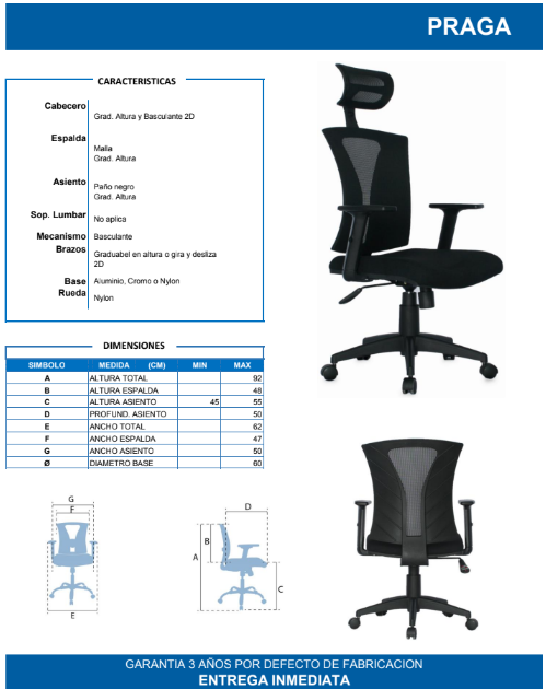 Silla Ejecutiva Praga Presidente Cromo – Malla Traslúcida, Cabecero Graduable y Confort de Alto Nivel