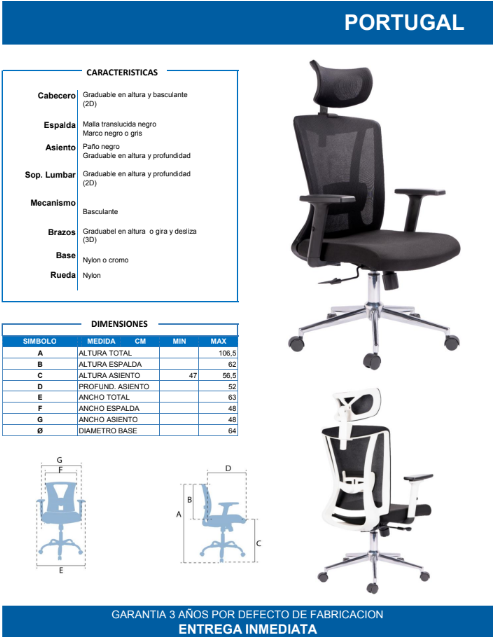 Silla Gerencial Portugal – Respaldo Ergonómico en Malla, Diseño Liviano y Confort para Entornos Dinámicos
