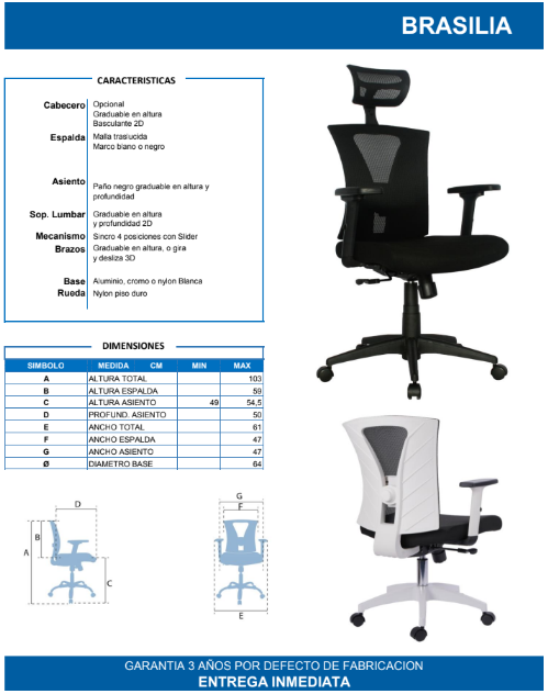 Silla Ergonómica Operativa Brasilia – Soporte Lumbar, Ajustes Personalizados y Confort para tu Jornada